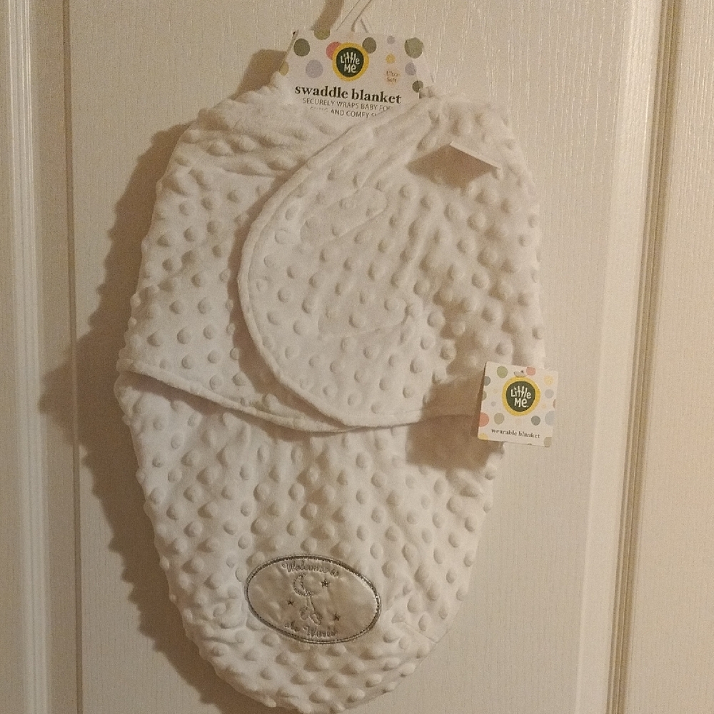 Little Me Cream Minky Swaddle Blanket